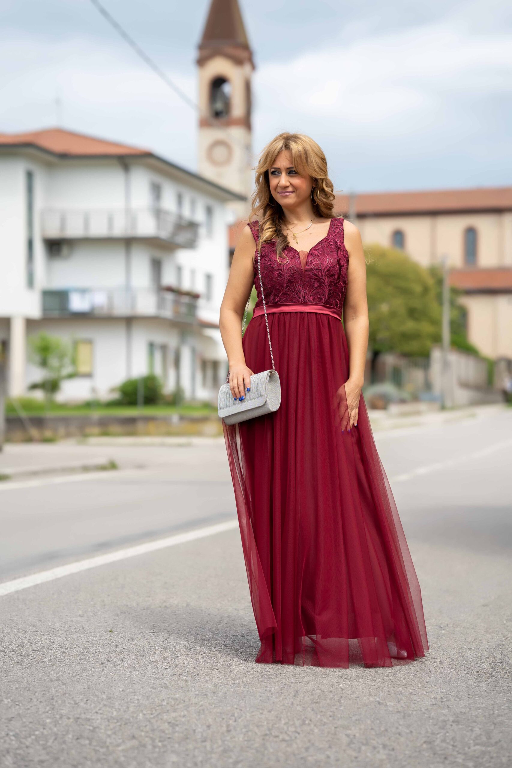 Abito cerimonia bordeaux lungo hotsell
