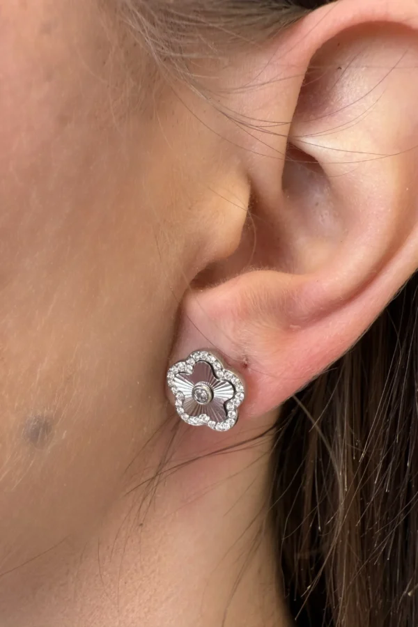 Orecchini Fiorellino Strass - Argento