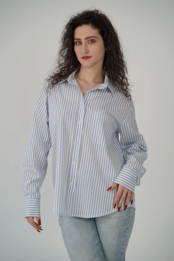 Camicia Taschina - Righe Azzurre / Nocciola