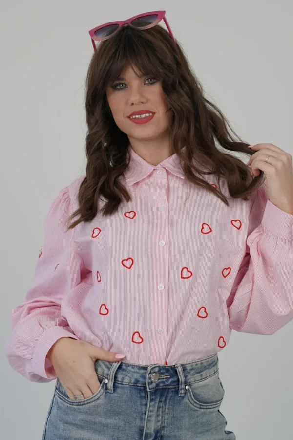 Camicia Cuoricini Ricamati - Righine Rosa