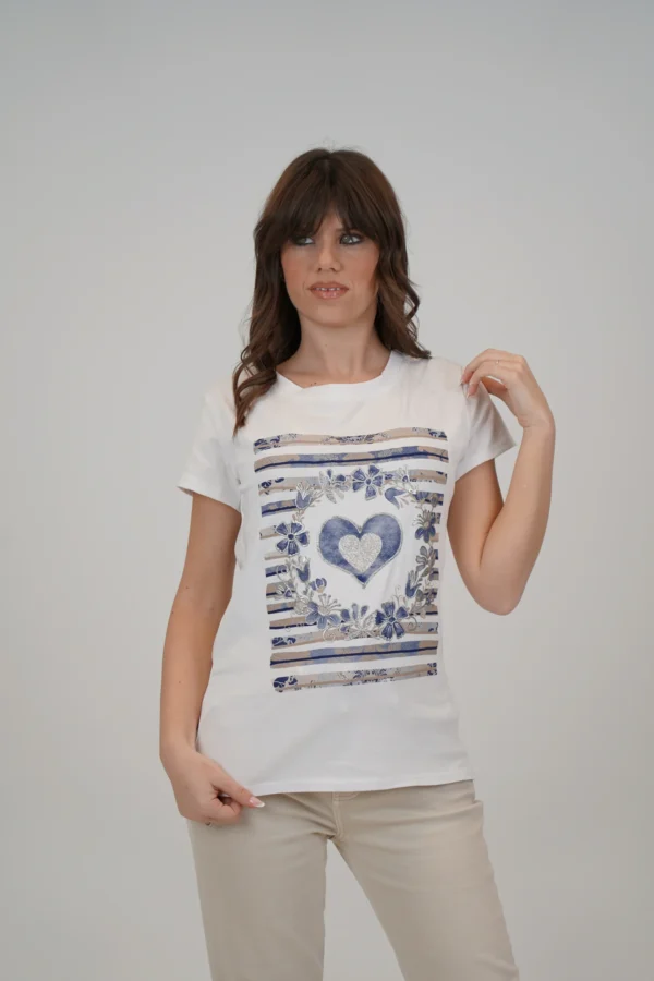 T-Shirt Cuori e Fiori - Blu