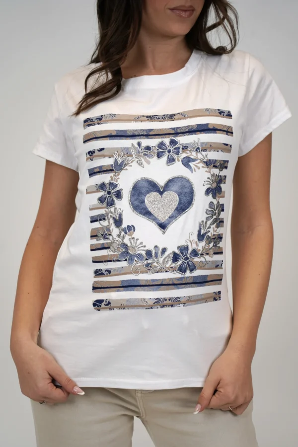 T-Shirt Cuori e Fiori - Blu - immagine 2