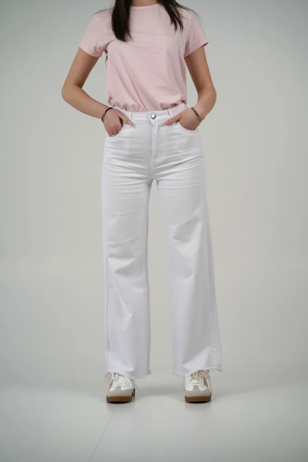 Jeans Wide Leg Sfrangiato - M-42/44, Bianco