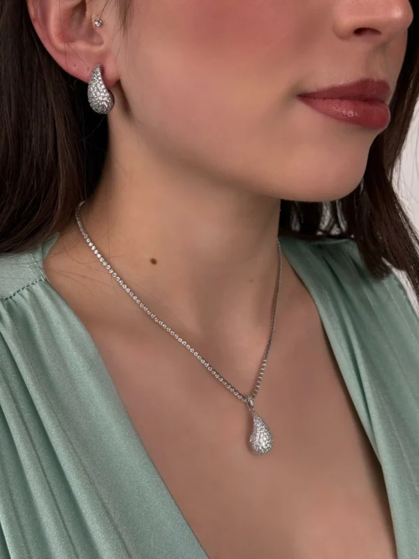 Orecchini Goccia Strass - Argento - immagine 3