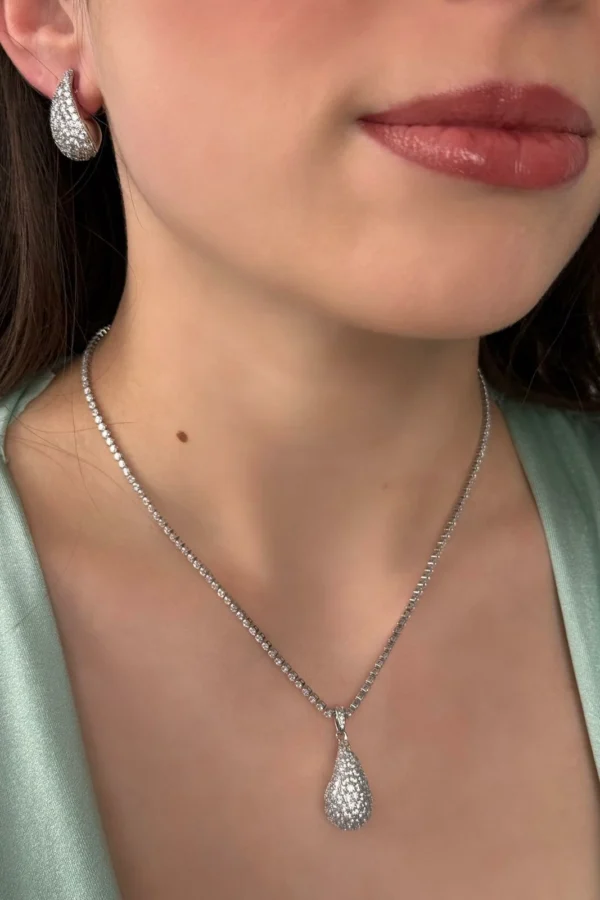 Collana Goccia Strass - Argento