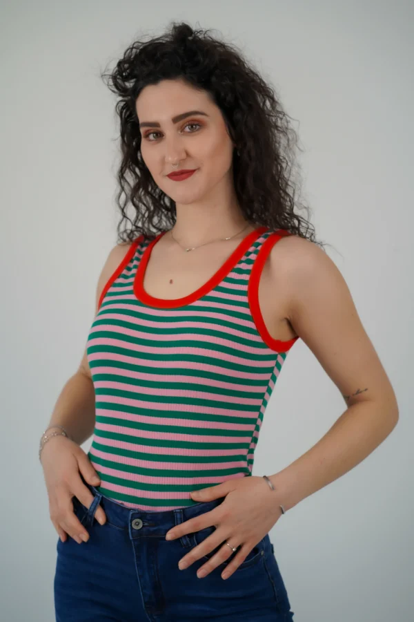 Canotta Julie - Righe Rosa e Verde
