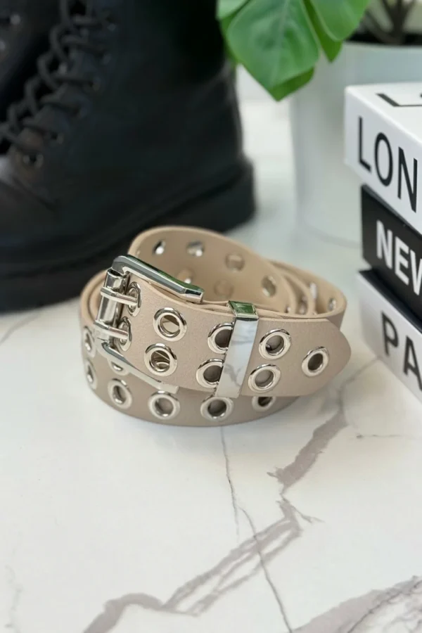 Cinturone Occhielli Argento - Beige