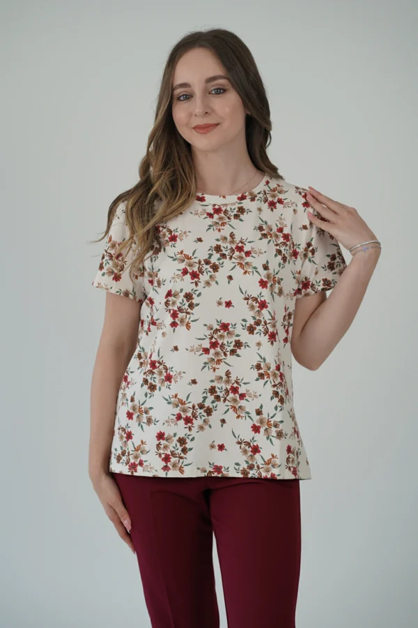T-Shirt Fiorellini Bordeaux e Beige