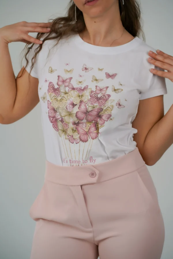 T-Shirt It's Time to Fly - SLIM 38-44, Rosa