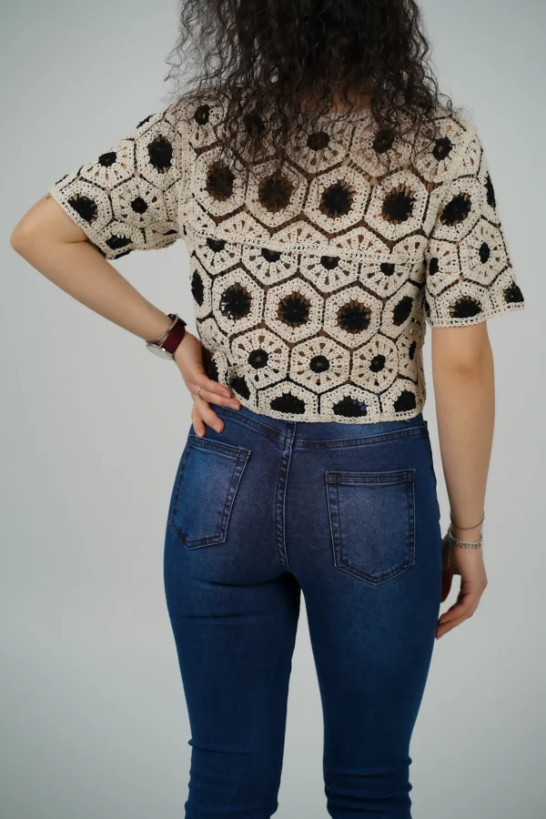 Maglia Crochet - Panna/Nero - immagine 4