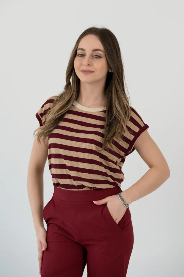 T-Shirt Righe Lurex - Bordeaux / Oro