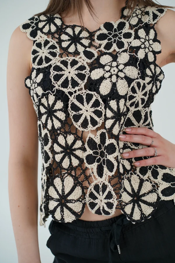 Canotta Crochet Nero / Burro - immagine 3