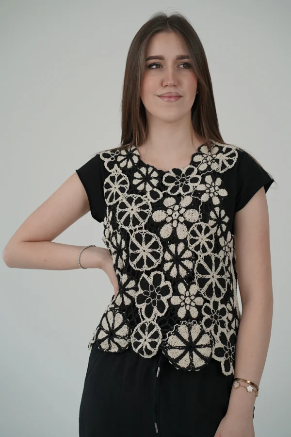 Canotta Crochet Nero / Burro - immagine 5