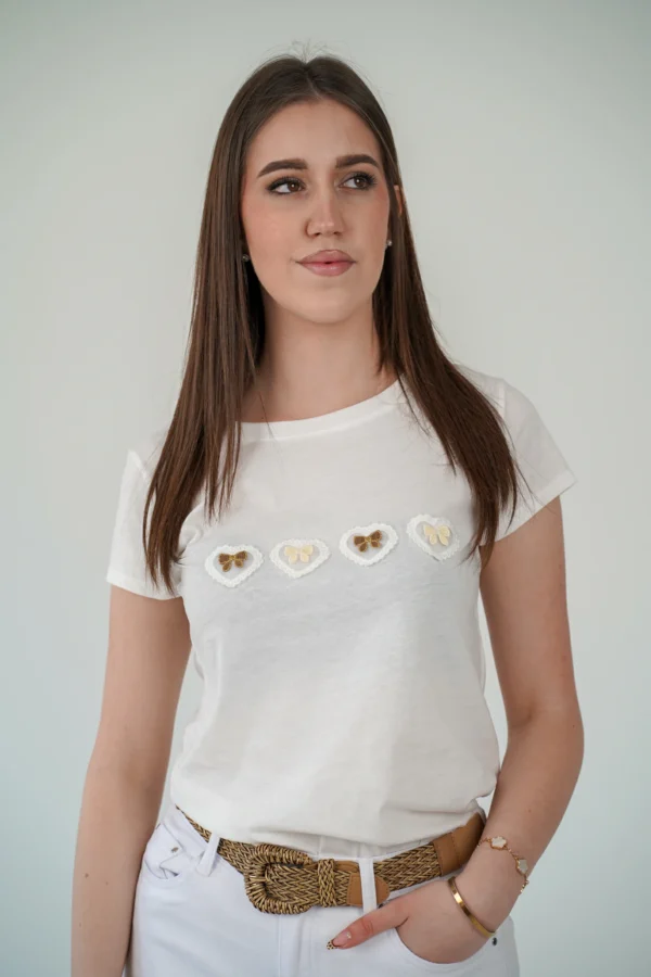 T-Shirt Cuoricini con Fiocchetto