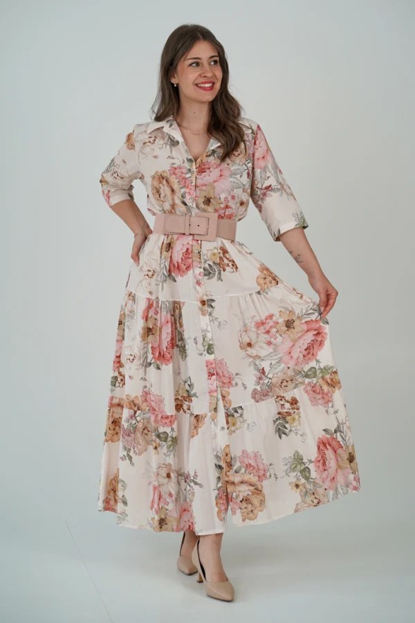 Abito Tuscany - Fiori Beige e Rosa