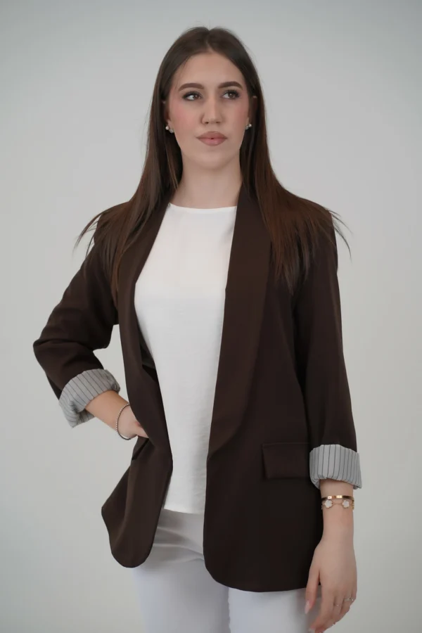 Blazer Over con Fodera a Righe - Cioccolato