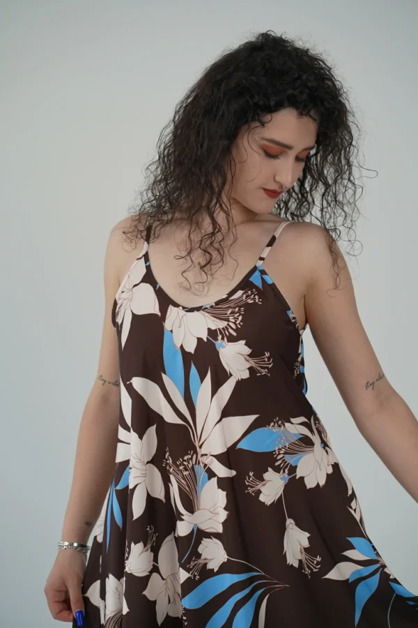 Abito Trapezio Giglio - Cioccolato e Azzurro - immagine 4