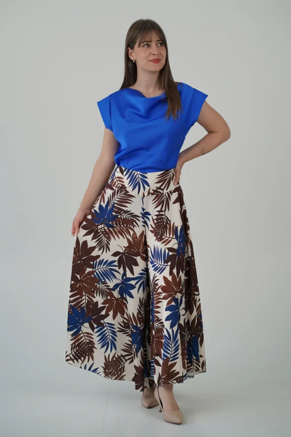 Pantalone Trapezio - Foglie Blu e Cioccolato