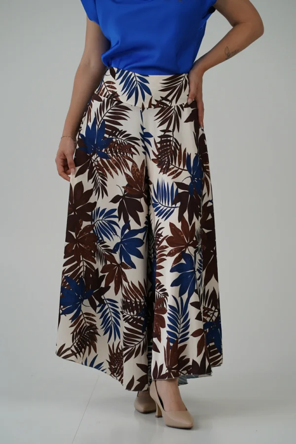 Pantalone Trapezio - Foglie Blu e Cioccolato - immagine 3