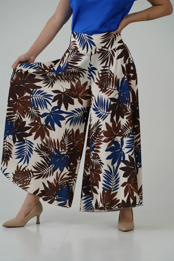 Pantalone Trapezio - Foglie Blu e Cioccolato - immagine 2