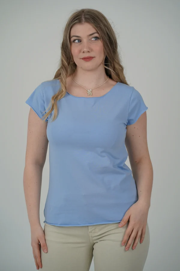 T-Shirt Basica Taglio Vivo - Azzurro