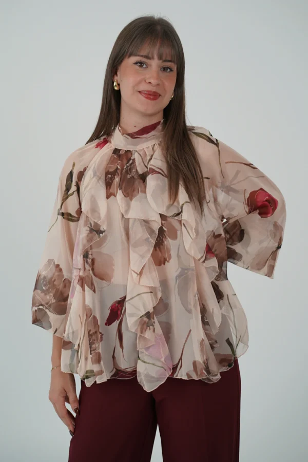 Camicetta con Volant - Fiori Bordeaux - immagine 4