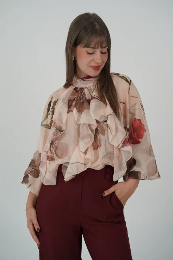 Camicetta con Volant - Fiori Bordeaux