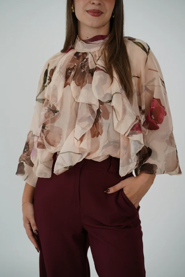 Camicetta con Volant - Fiori Bordeaux - immagine 3