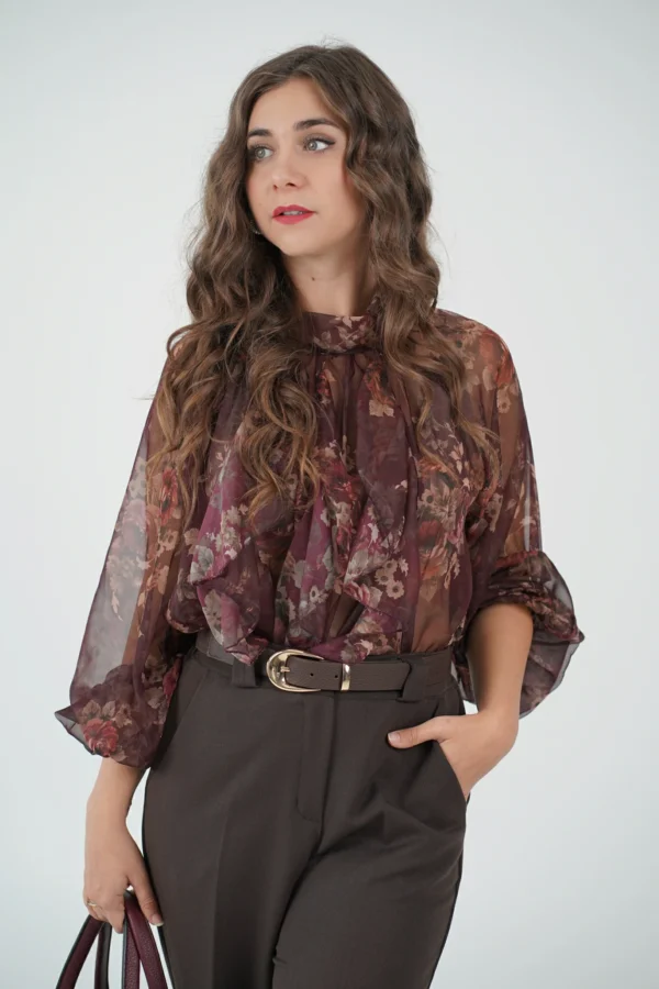 Camicia con Volant - Fiori Prugna