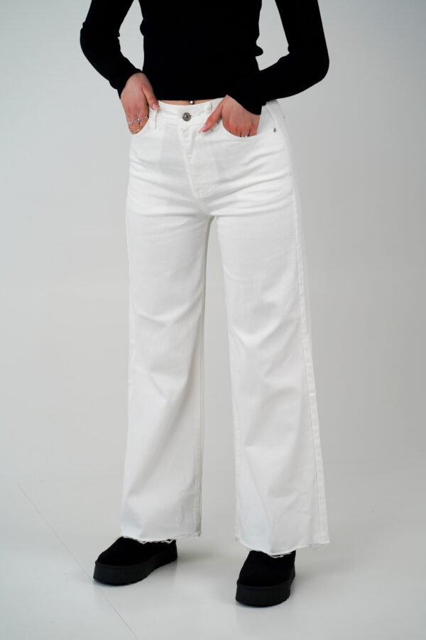 Jeans Wide Leg Sfrangiato Bianco
