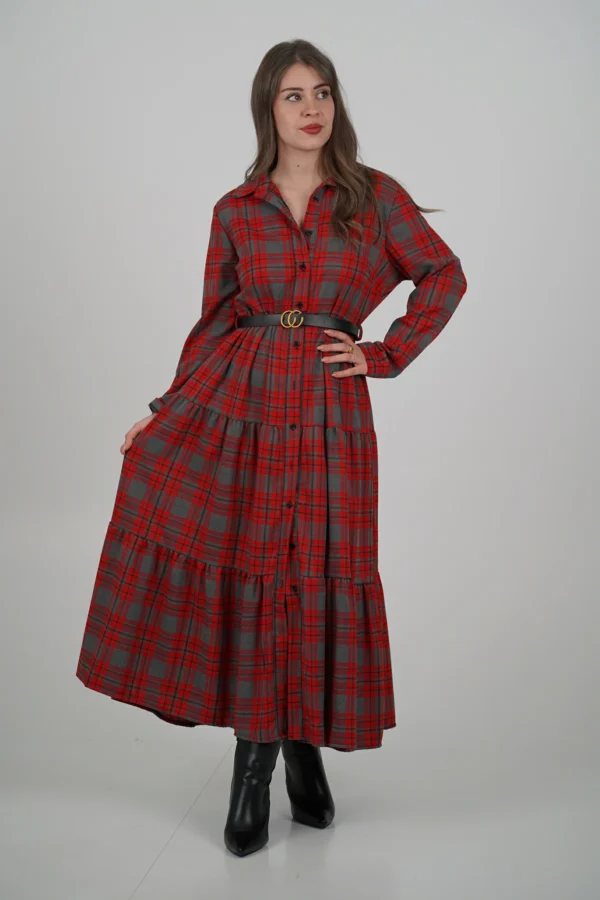 Abito Chemisier Tartan - Rosso e Grigio