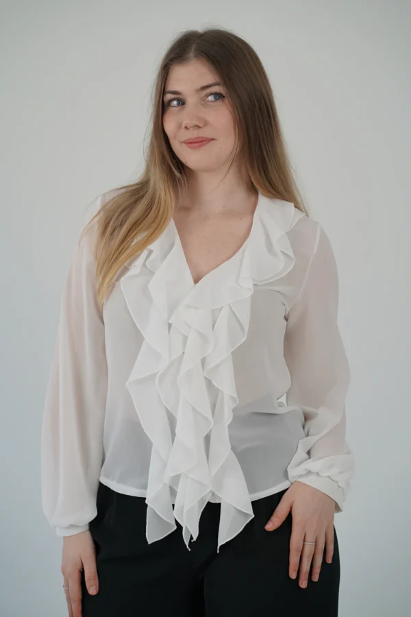 Camicia Volant Scollo a V - Bianco