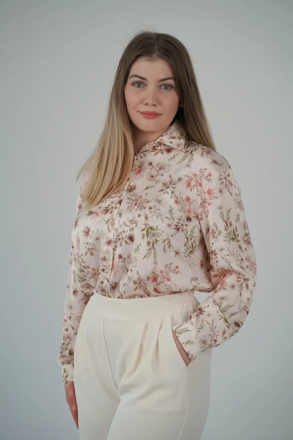 Camicia in Raso Fiorellini Beige e Rosa