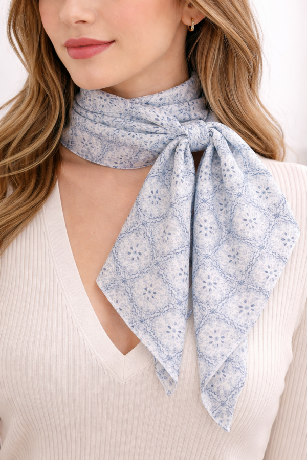 Foulard Fiori e Rombi - Azzurro
