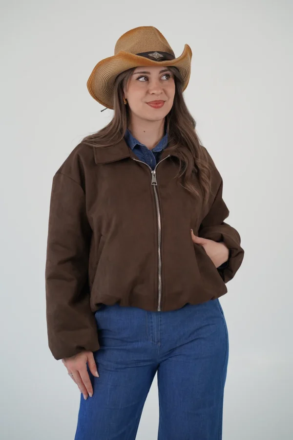 Giacca Bomber Scamosciata - Caffè