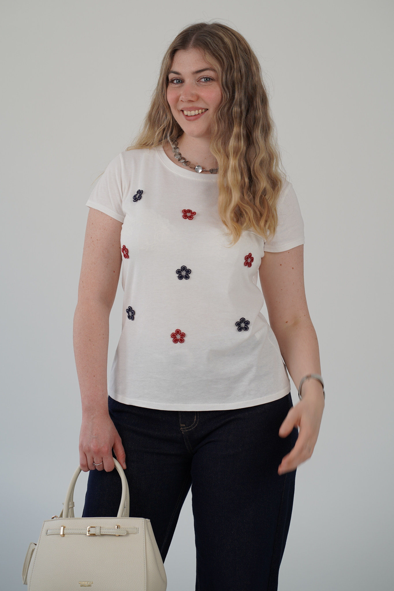 T-Shirt Daisy Fiori Blu e Bordeaux - immagine 4