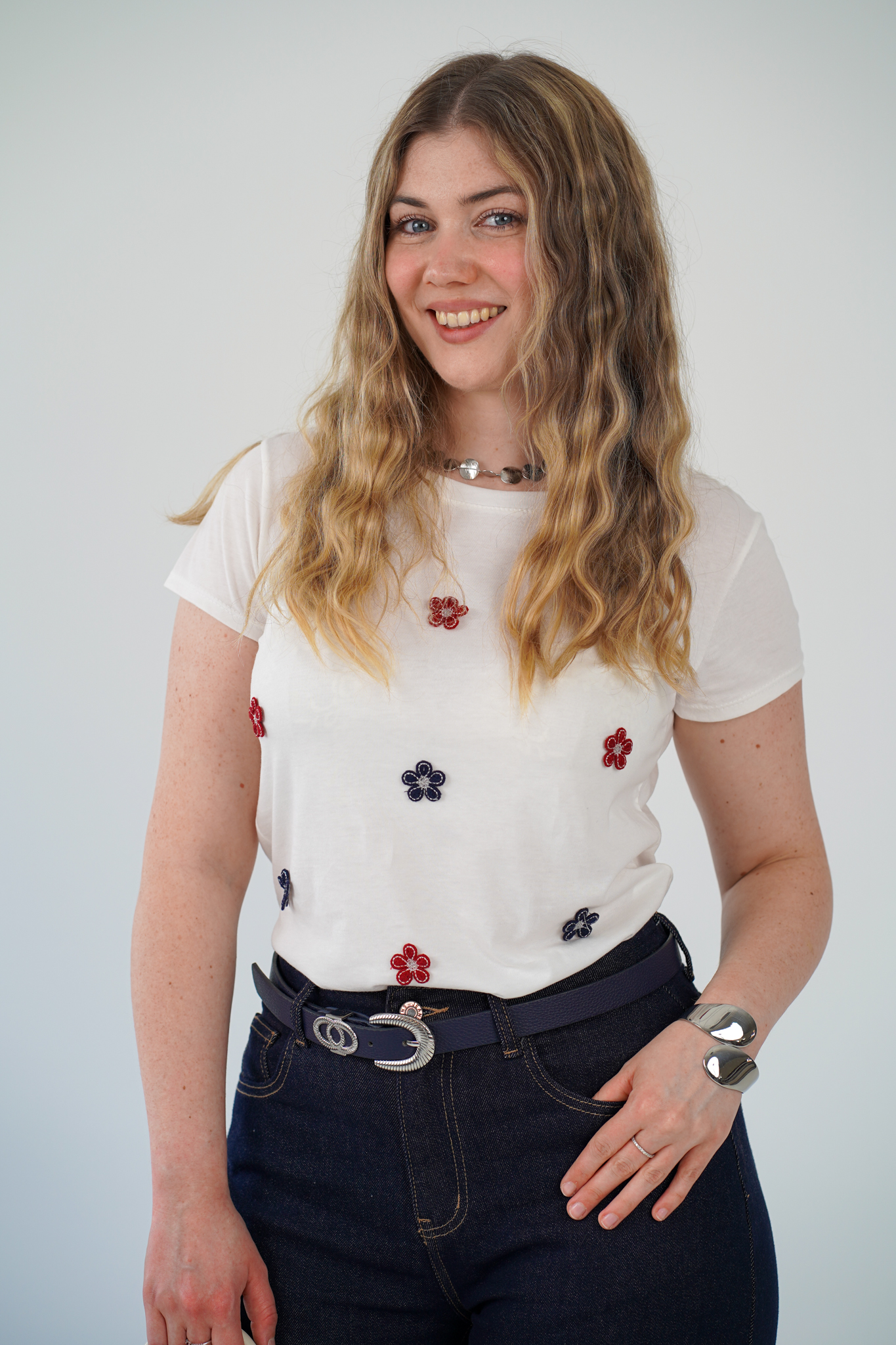 T-Shirt Daisy Fiori Blu e Bordeaux