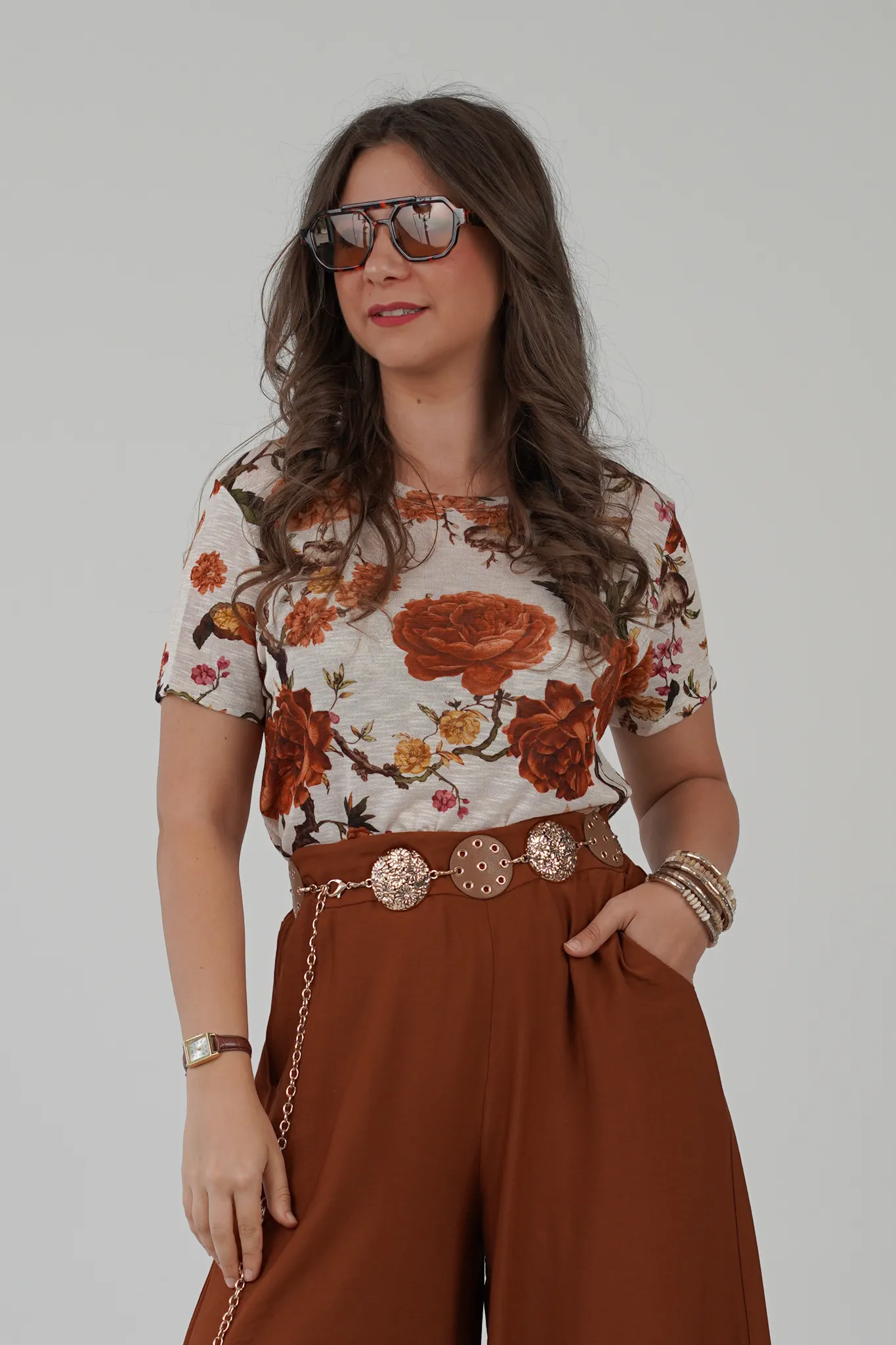 T-Shirt Misto Lino Fiori Wild